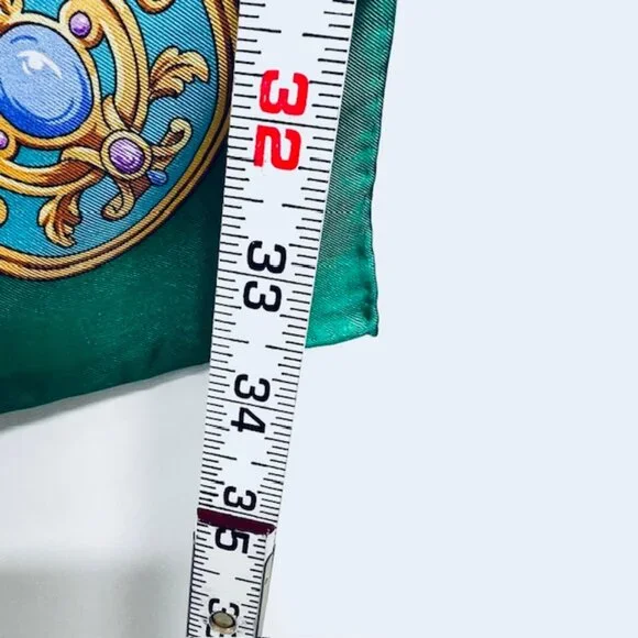 Unused TRUSSARDI 100% SILK Lg SCARF 34" Teal Green Gold Glass Purple (40 - Picture 12 of 13